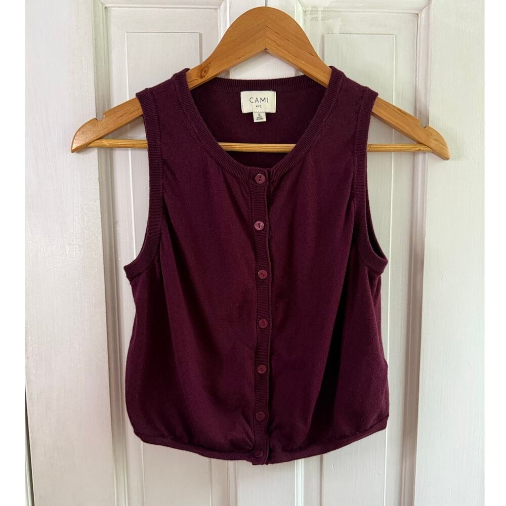 Cami NYC Silk Merino Wool & Cashmere Blend Knit Vest - Wine Burgundy - Small